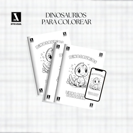 Dinosaurios Libro Láminas Pintar Colorear Ilustrado Blanco Negro